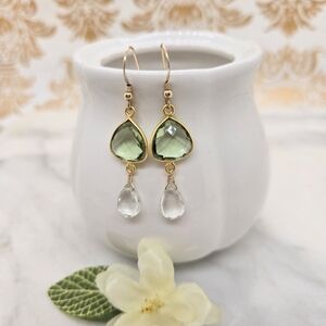Green Amethyst Bezel Gold Filled Dangle Bridgerton Earrings